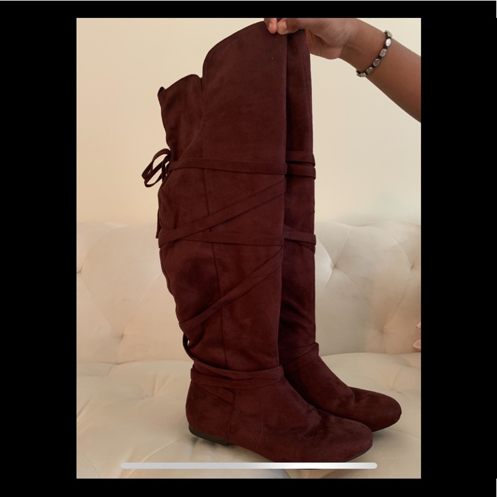 Burgundy knee high boots
